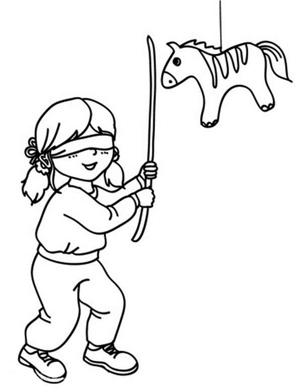 Star Pinata Coloring Page Little Girl With Star Pinata